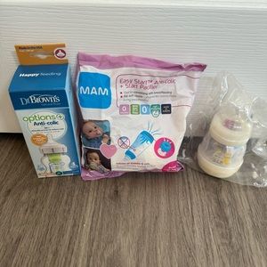 Newborn 3 Bottles And 2 Pacifiers Bundle | MAM, Dr Brown's